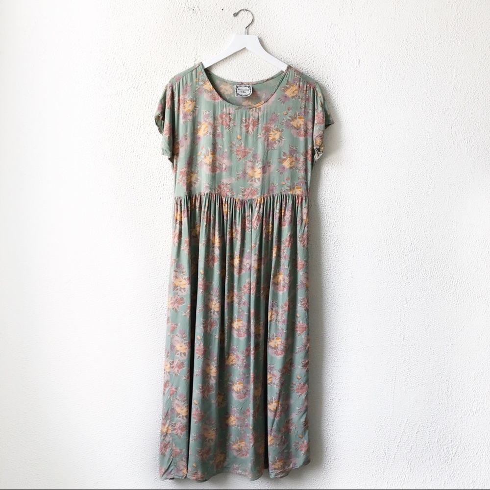 Dressing Clio | 90s Vintage Floral Babydoll Dress Short Sleeve Maxi Sundress